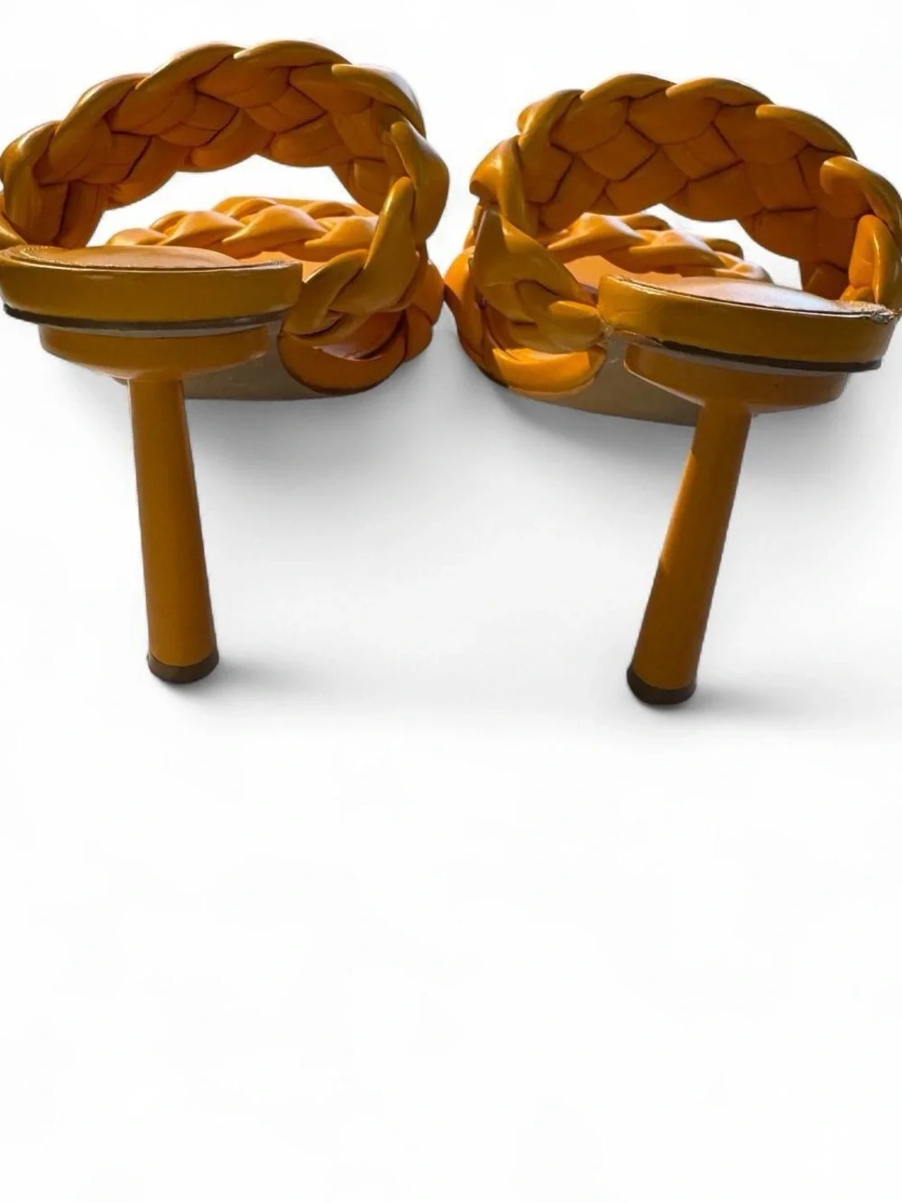 Orange Braided Strappy Square Toe Heeled Mules Women's 7.5 Block Heel Sandals